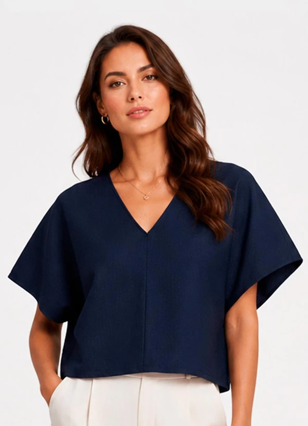Infinita Cor - Blusa Feminina com Decote em V Azul