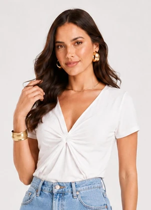 Infinita Cor - Blusa Feminina com Decote em V Branco - INFINITA COR