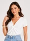 Infinita Cor - Blusa Feminina com Decote em V Marrom - variação: Branco