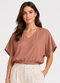Infinita Cor - Blusa Feminina com Decote em V Marrom - variação: Marrom