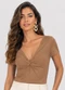 Infinita Cor - Blusa Feminina com Decote em V Marrom - variação: Marrom