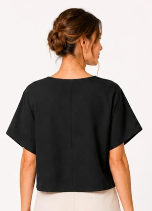 Infinita Cor - Blusa Feminina com Decote em V Preto - INFINITA COR