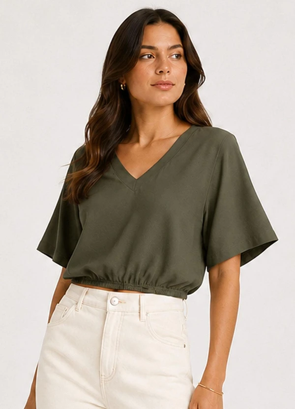 Infinita Cor - Blusa Feminina com Decote em V Verde