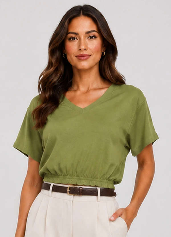 Infinita Cor - Blusa Feminina com Decote em V Verde