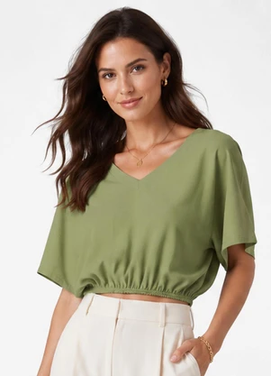 Infinita Cor - Blusa Feminina com Decote em V Verde - INFINITA COR
