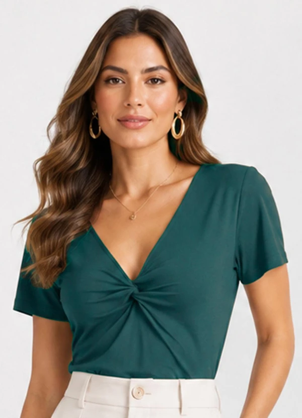 Infinita Cor - Blusa Feminina com Decote em V Verde