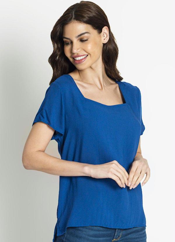 Rovitex - Blusa Feminina com Decote Quadrado Azul