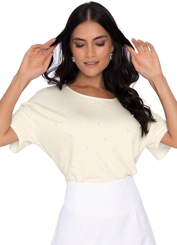 Rovitex - Blusa Feminina com Detalhes em Strass Bege