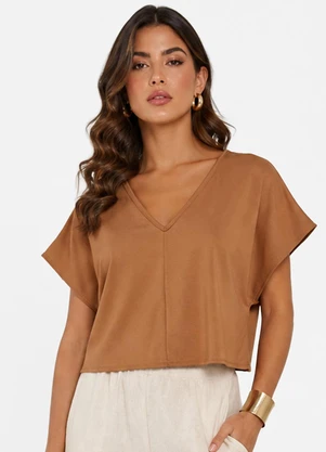 Infinita Cor - Blusa Feminina com Devote em V Bege - INFINITA COR