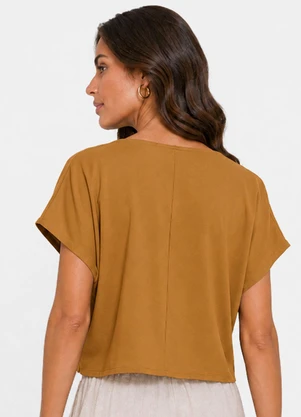 Infinita Cor - Blusa Feminina com Devote em V Marrom - INFINITA COR