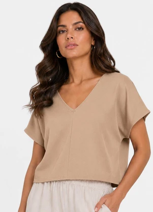 Infinita Cor - Blusa Feminina com Devote em V Marrom - INFINITA COR