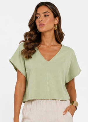 Infinita Cor - Blusa Feminina com Devote em V Verde - INFINITA COR