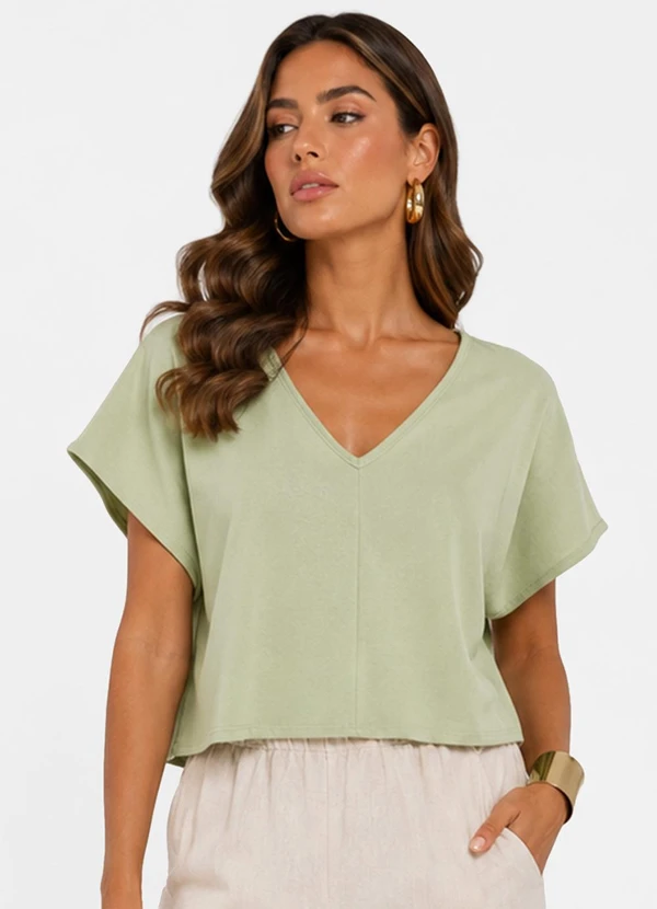 Infinita Cor - Blusa Feminina com Devote em V Verde