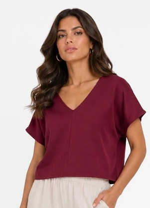 Infinita Cor - Blusa Feminina com Devote em V Vermelho - INFINITA COR