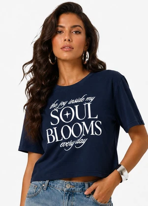 Infinita Cor - Blusa Feminina com Estampa de Frase Azul - INFINITA COR