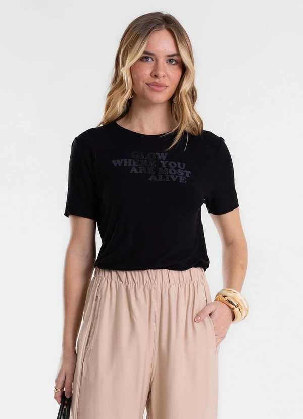 Endless - Blusa Feminina com Estampa em Foil Viscose Preto