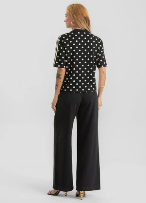 Dianna - Blusa Feminina com Estampa em Poá Preto - DIANNA