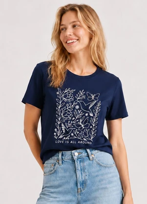 Infinita Cor - Blusa Feminina com Estampa Localizada Azul - INFINITA COR