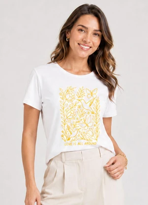 Infinita Cor - Blusa Feminina com Estampa Localizada Bege - INFINITA COR