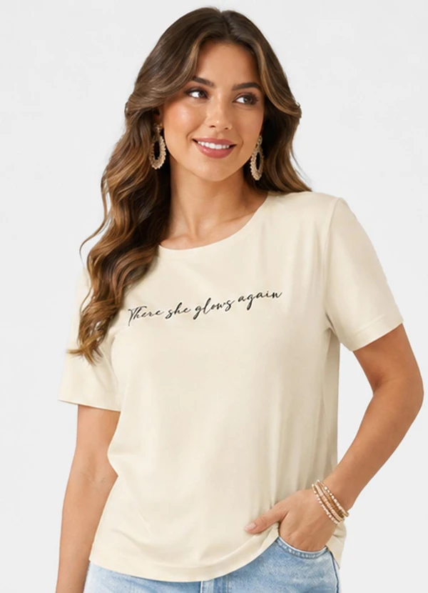 Infinita Cor - Blusa Feminina com Estampa Localizada Bege