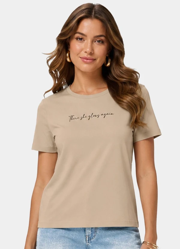 Infinita Cor - Blusa Feminina com Estampa Localizada Bege