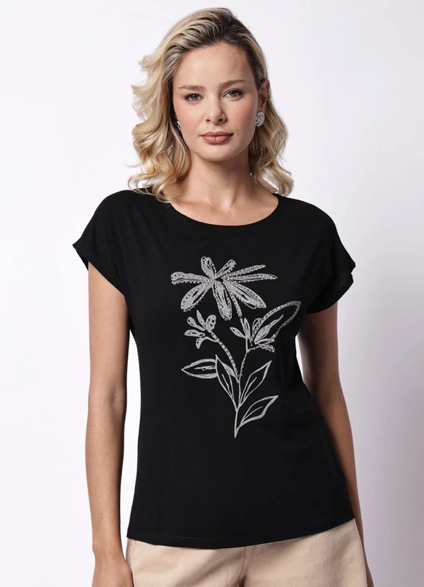Torra - Blusa Feminina com Estampa Manga Curta Preta