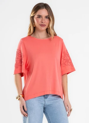 Rovitex - Blusa Feminina com Estampa na Manga Laranja - ROVITEX