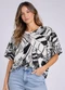 Infinita Cor - Blusa Feminina Estampada Gola Redonda Bege - variação: Preto
