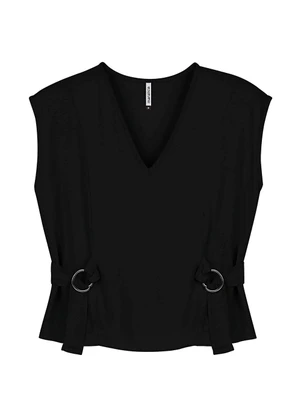 Marialícia - Blusa Feminina com Fivela Preto - MARIALÍCIA