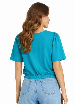 Infinita Cor - Blusa Feminina com Franzido na Manga Azul - INFINITA COR