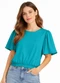 Infinita Cor - Blusa Feminina com Franzido na Manga Laranja - variação: Azul