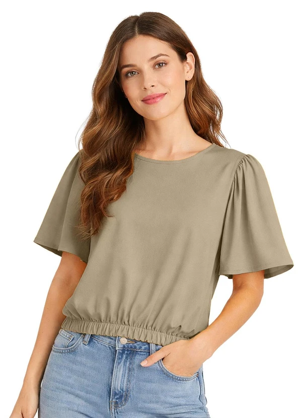 Infinita Cor - Blusa Feminina com Franzido na Manga Bege