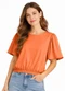 Infinita Cor - Blusa Feminina com Franzido na Manga Laranja - variação: Laranja