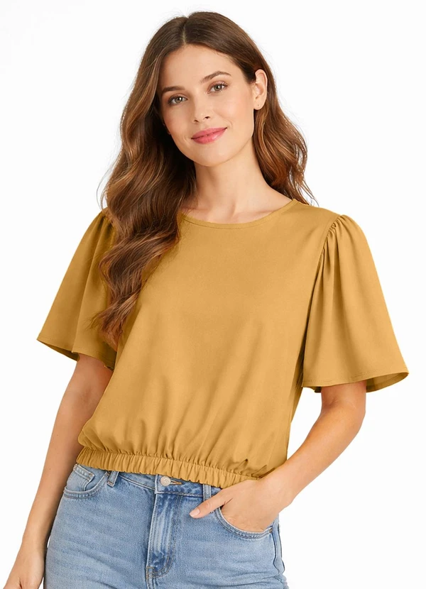 Infinita Cor - Blusa Feminina com Franzido na Manga Marrom
