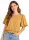Infinita Cor - Blusa Feminina com Franzido na Manga Laranja - variação: Marrom