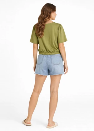 Infinita Cor - Blusa Feminina com Franzido na Manga Verde - INFINITA COR
