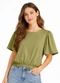 Infinita Cor - Blusa Feminina com Franzido na Manga Laranja - variação: Verde