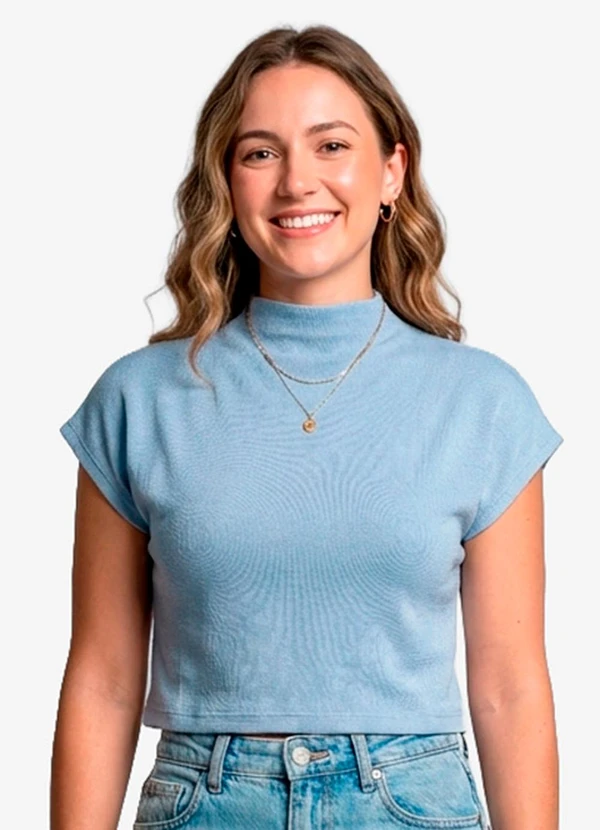 Infinita Cor - Blusa Feminina com Gola Chaminé Azul