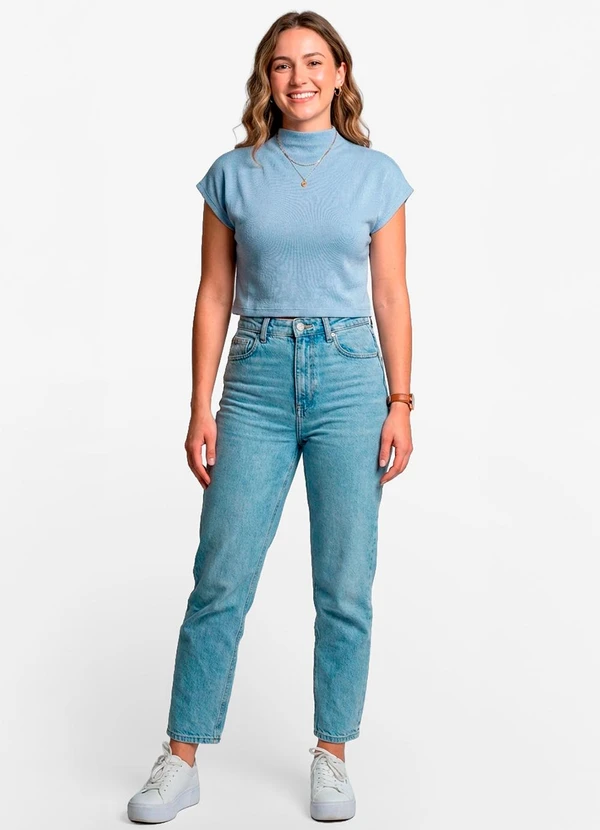 Infinita Cor - Blusa Feminina com Gola Chaminé Azul 3