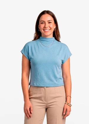 Infinita Cor - Blusa Feminina com Gola Chaminé Azul - INFINITA COR