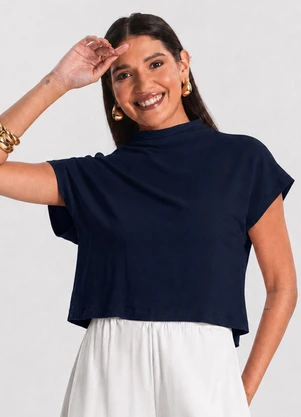 Infinita Cor - Blusa Feminina com Gola Chaminé Azul - INFINITA COR