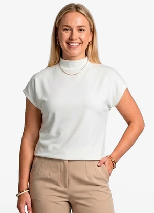 Infinita Cor - Blusa Feminina com Gola Chaminé Branco - INFINITA COR