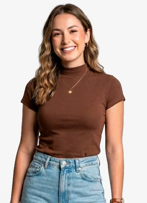 Infinita Cor - Blusa Feminina com Gola Chaminé Marrom - INFINITA COR