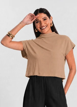Infinita Cor - Blusa Feminina com Gola Chaminé Marrom - INFINITA COR