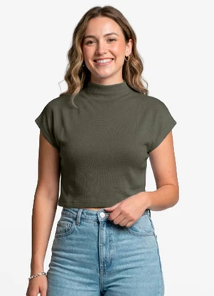 Infinita Cor - Blusa Feminina com Gola Chaminé Verde - INFINITA COR