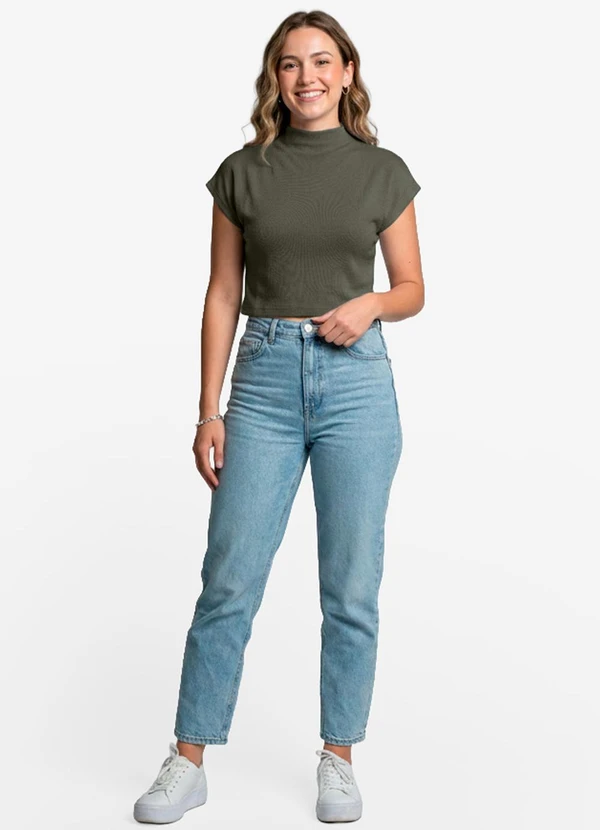 Infinita Cor - Blusa Feminina com Gola Chaminé Verde 3