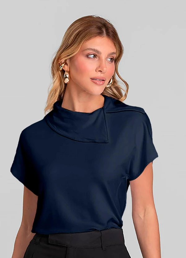 Dianna - Blusa Feminina com Gola Diferenciada Azul