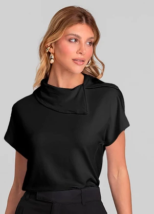 Dianna - Blusa Feminina com Gola Diferenciada Preto - DIANNA
