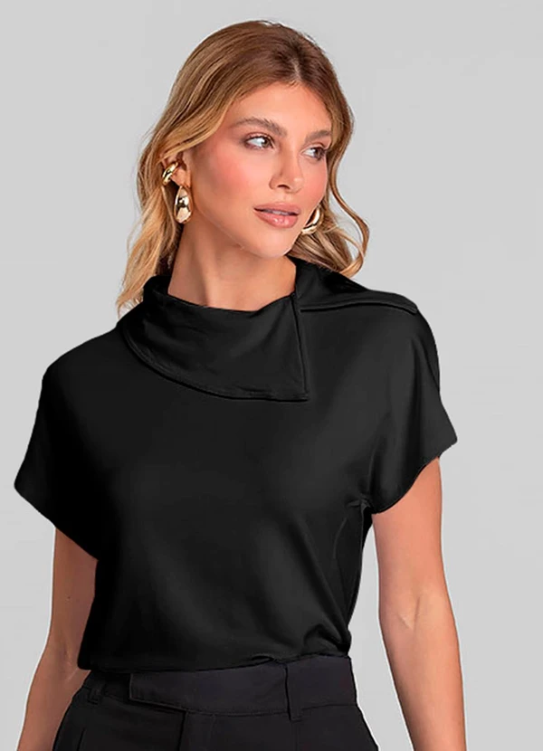 Dianna - Blusa Feminina com Gola Diferenciada Preto