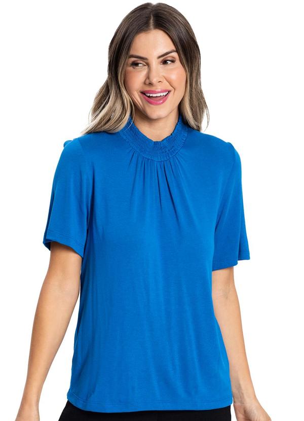 Rovitex - Blusa Feminina com Gola Dupla Visco Tricot Azul